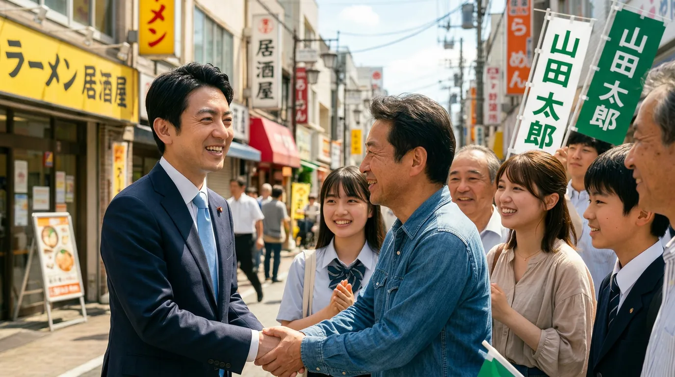スタッフと握手する佐藤健一