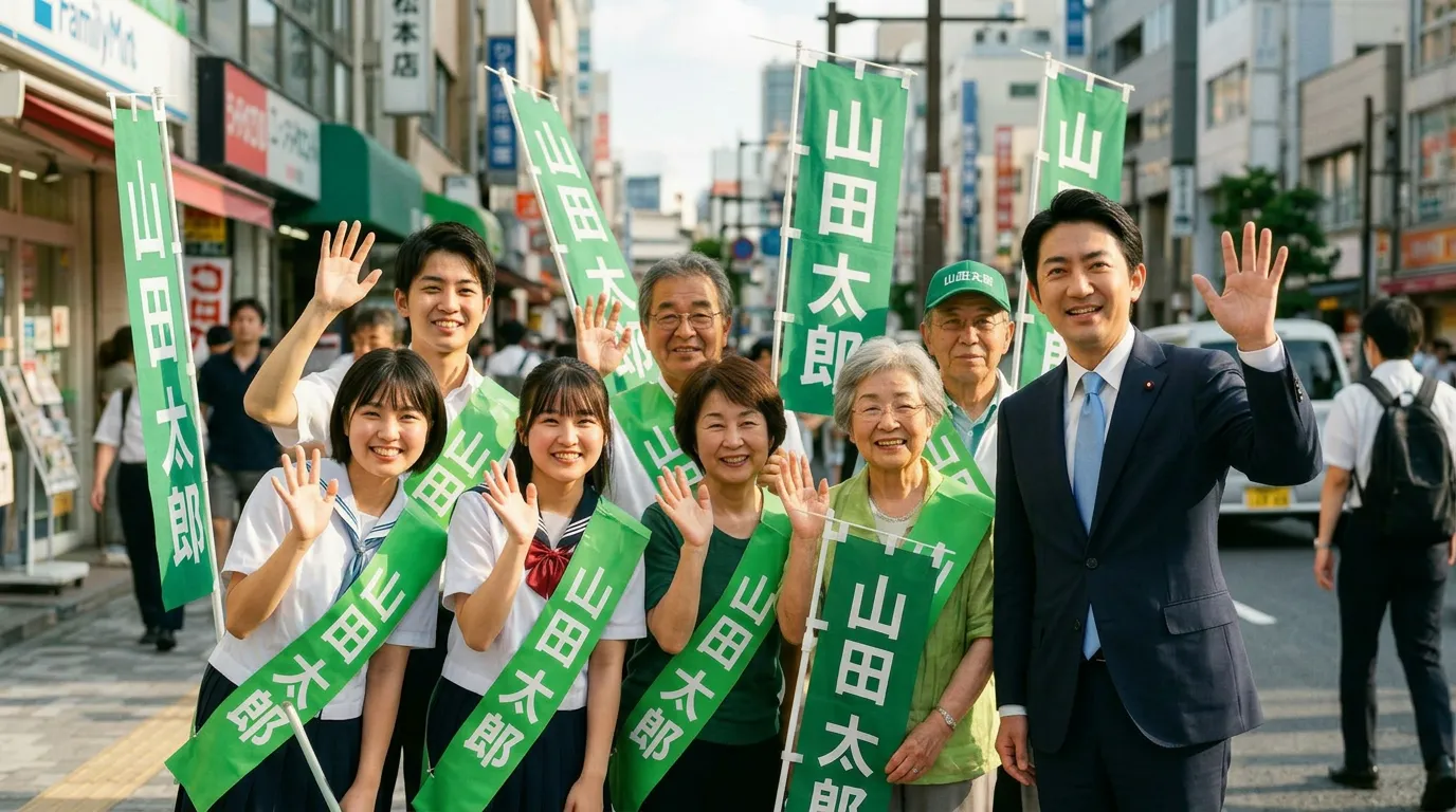 応援するスタッフと佐藤健一