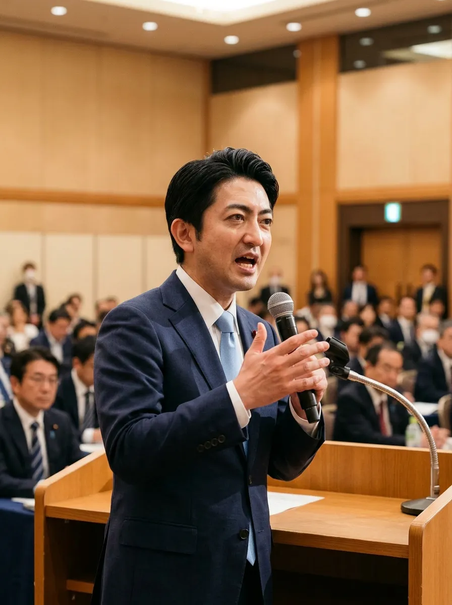 演説する佐藤健一